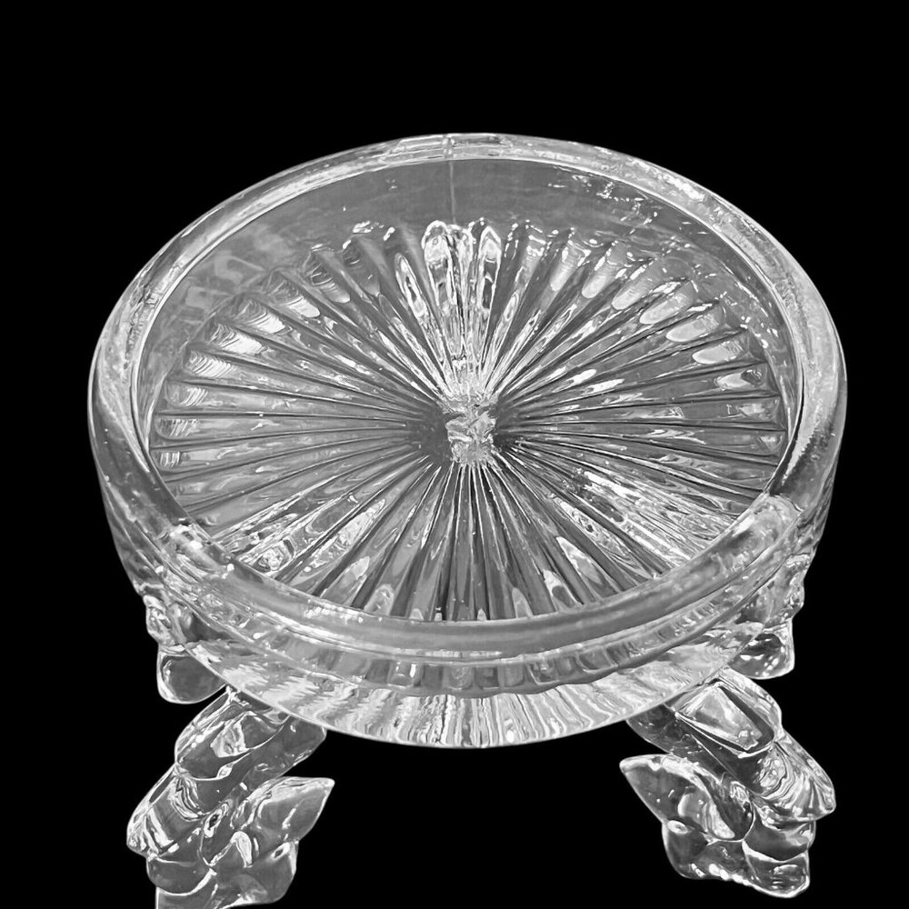 Pressed Glass Clear 3-Footed Candle Holder Plant Stand Flourish Feet Vintage - Picture 5 of 9